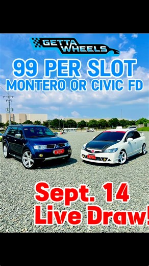2.7K reactions · 73 shares | FINAL DR@W DATE: September 14 (Sunday) Montero Sport 헢헥 Honda Civic FD 헢헥 350k CASH ang pwedeng mapanalunan ng Grand Winner! 1st to 9th Ball: P2,000 Gcash 10th Ball: Montero Sport 헢헥 Honda Civic FD 헢헥 P350,000 Cash拾 ‼️99 PER SLOT‼️ PROMO ₱250 = 3 s l o t s ₱500 = 6 s l o t s ₱1,000 = 12 s l o t s ₱2,500 = 30 s l o t s Habol na kung wala ka pang taya . Message na!拾 | Getta Wheels | Facebook