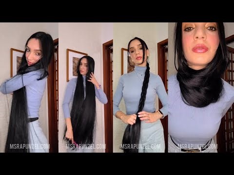 MsRapunzel | Stunning Rapunzel in blue models her silky black classic length hair