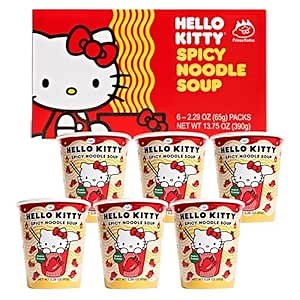 Hello Kitty Instant Ramen Noodle Cup |6 Pack Vegan Spicy Flavor | Premium Microwaveable Ramen Soup Mix, Asian Snacks