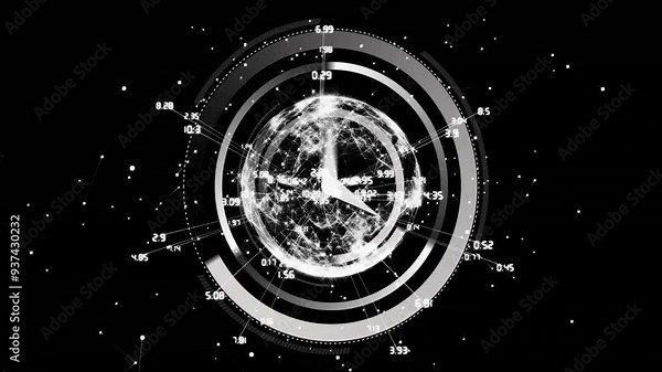 Rotating globe with data points and graphs, futuristic data analysis animation