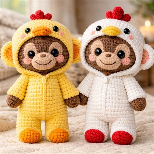 Monkey Amigurumi Crochet Pattern – Pajama Monkey Plush (2 Versions) PDF - Etsy Australia