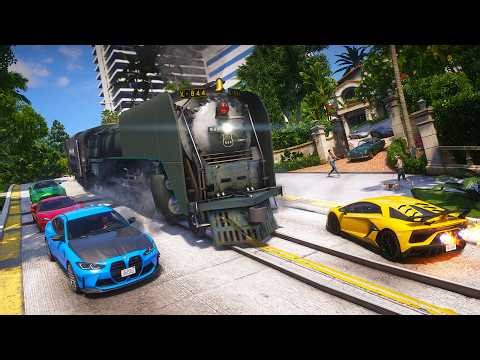 Trevor drives the UP 844 Train from Sandy Shores to visit Michael's house! - Grand Theft Auto V