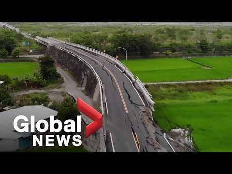 Taiwan earthquake: Drone footage shows incredible damage to collapsed bridge