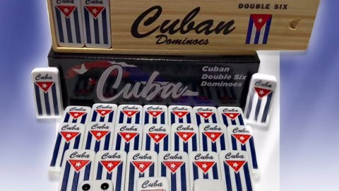 PRK 14 Cuban Double Six Dominoes Set - Classic Design with Wooden Box, Engraved Cuban Flag, Tiles for Authentic Domino Experience