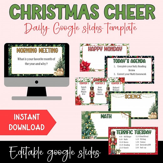 Editable Christmas Themed Google Slides Templates for Classroom Teacher Classroom Management Tools Slides Trendy Templates for Google Slides - Etsy
