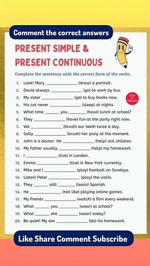 present simple and present continuous worksheet #grammar #shorts #shortsfeed