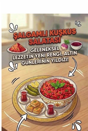 🥗 Bu renk gerçek… 🤍 Bu doku sessiz ama bağımlılık yapıyor. Şalgam suyuyla pişmiş, tane tane kuskus 🥗 Şalgamlı Kuskus Salatası – MALZEMELER 🍲 Kuskus için: ✨ 2 su bardağı kuskus ✨ 3 su bardağı şalgam suyu ✨ 1 su bardağı su 🥒 Salata için: 🥬 2 adet kapya biber 🌿 6–7 dal taze soğan 🌿 6–7 dal dereotu 🌿 6–7 dal maydanoz 🥒 6–7 adet kornişon salatalık turşusu 🌽 1 su bardağı tane mısır 🧂 Sos için: 🍋 1/2 adet limonun suyu 🥄 3 yemek kaşığı nar ekşisi 🫒 5–6 yemek kaşığı zeytinyağı 🔹 Not: Eğer