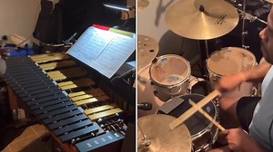 One of my favorites, “Palladium” by Weather Report. Full clip is on YouTube if you wanna hear it. 🎧 recommended. After recording these basslines, as if I already didn’t know this, I’ve come to realize that Jaco was such a badass player. Yes, those are black & gold bars on the vibes. Mixing things up. #Musser #YamahaDrums #ZildjianCymbals #InnovativePercussion | Warren Wolf