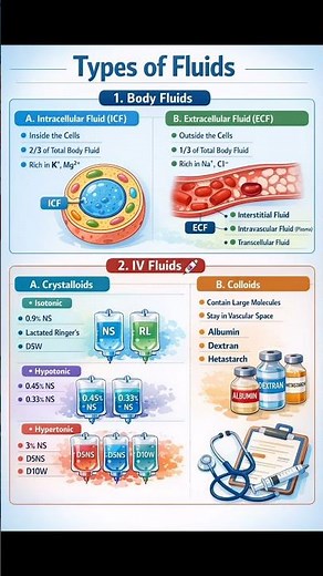 Types of Fluids #TypesOfFluids #IVFluids #BodyFluids #Crystalloids #Colloids #NursingStudent
