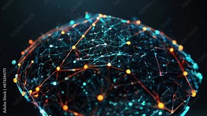 An animation showcasing neural network nodes with connecting lines, highlighting the complexity and interactivity of AI and machine learning models in network environments, 4K Ultra HD animation video