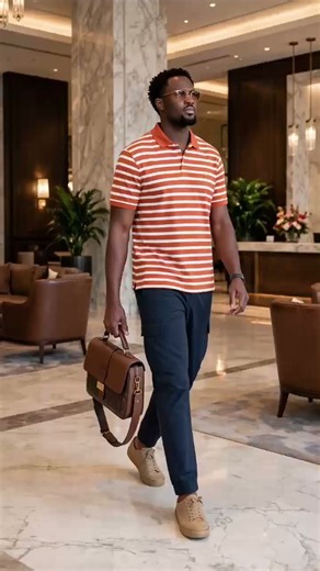 @ForbesKe Wears; Cargo pants+Striped polo t-shirts+canva shoes.
