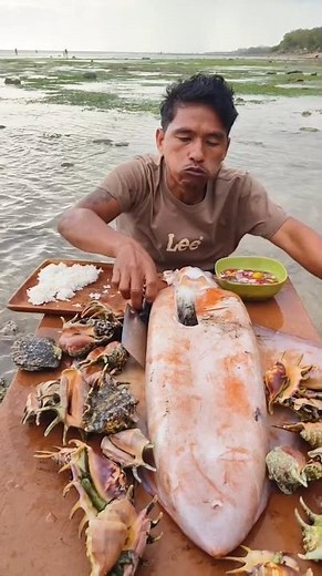 The Ultimate Beach Feast: GIANT Squid & Sea Shells! 🦑