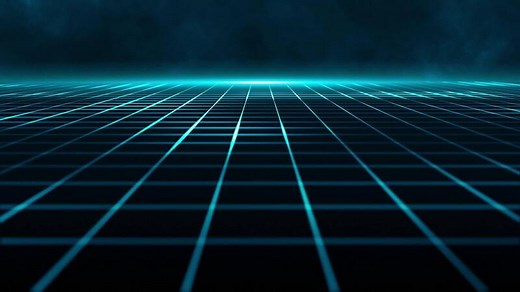Download Retro futuristic cyberpunk grid motion background with blue glowing light beams. This stylish synthwave animation is full HD and a seamless loop. for free