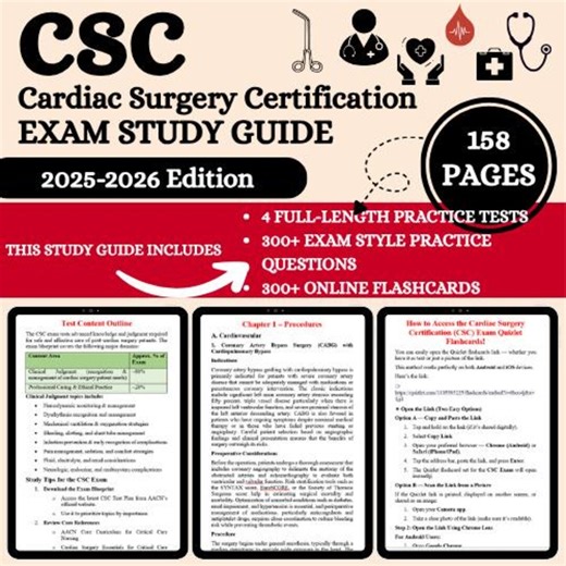 CSC Exam Prep 2025-2026 | Cardiac Surgery Certificate | Cardiac Surgery Exam | CSC Study Guide and Notes | Aacn Csc Certificate - Etsy