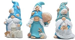 Hodao 3PCS Summer Gnomes Decoration Handmade Star Shell Gnomes Figurines for Home, Beach House Decor, Nisse Scandinavian, Summer Elves Decor for Table, Shelf, Living Room
