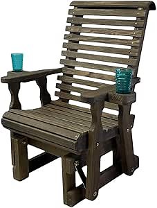 Amish Casual Heavy Duty 600 Lb Roll Back High Back Treated Glider Chair with Cupholders (Dark Walnut Stain)