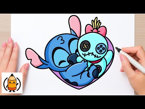 How To Draw Stitch and Scrump In A Heart | Step By Step Drawing Tutorial