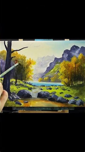 How to Paint a Peaceful Autumn Mountain Scene #huyacrylicpainting #painting #art