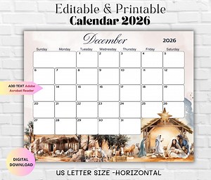 Nativity Religious Fillable Monthly Planner-christian Christmas EDITABLE 2026 Calendar-kids Schedule Instant Download-december Planner - Etsy