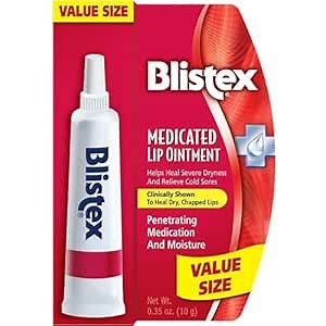 Blistex Medicated Lip Ointment, Relieves Cold Sores & Helps Heal Dry Chapped Lips, Pain Relief from Lip Sores & Blisters, Healing Ointment, 0.35 Ounce (Pack of 12)