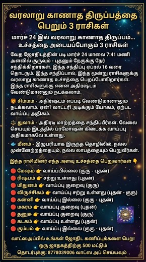 மார்ச் 24 மாபெரும் கிரக மாற்றம் வரலாறு காணாத உச்சத்தை அடையப்போகும் 3 ராசிகள் | குரு - புதன் சேர்க்கை
