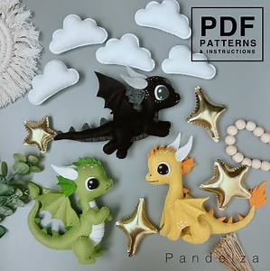 Felt Dragon Sewing Pattern Set, DIY Mobile Garland (PDF Pattern) - Etsy