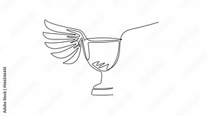 Animated self drawing of continuous line draw winning trophy with wings, winner first position competition success sport best leadership compete and challenge theme. Full length single line animation Stock Video