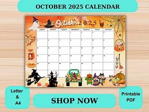 October 2025 Printable Calendar | Halloween & Fall Theme 🎃🍂