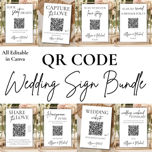 Editable Wedding QR Code Bundle Canva Template Photo Upload Guestbook Honeymoon Fund - Etsy