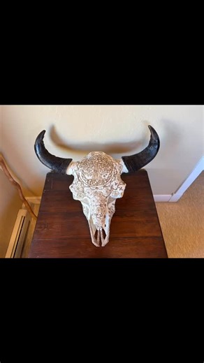 My latest Pyrography on American Bison Skull, P #26. This piece is Titled “Resilience”. The Celtic style Tree of Life, Wild Rose, and Bison all symbolize strength and resilience in Native American and Celtic historical culture. 30” outside spread on the horns.#buffaloskull #bisonskull #pyrography #treeoflife #skullart #skullartwork #pyrographyart #pyrographyartist | Bert Poling Custom Woodturning