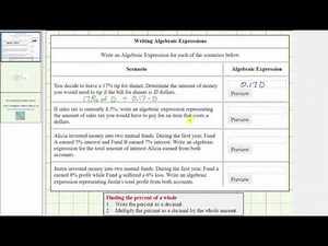Writing Algebraic Expressions Involving Percents of An Amount