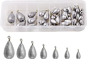 54pcs Bass Casting Sinker Weights Lead Fishing Weight Sinker Assortment Bell Drop Shot Weights with Brass Swivels Catfish Weights Sinkers Kit for Saltwater Freshwater Fishing