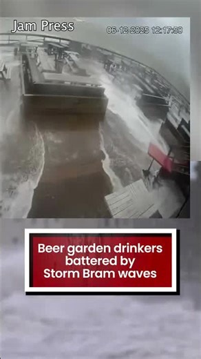Giant wave crashes over beer garden!