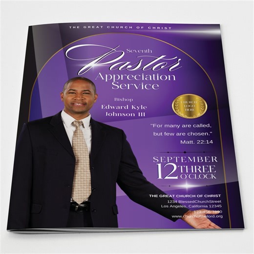 Purple Church Program Template | Pastor Appreciation, Anniversary (canva Editable) - Etsy