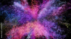 Color particles powder explosion animation, super slow motion. Color powder explosion colorful burst smoke fluid ink particles alpha channe.