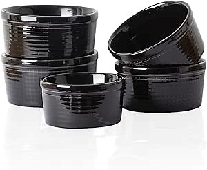 Yachi Black Ramekins 4oz 3.2 inch Set of 6, Oven Safe Dishwasher Safe, dessert bowls, Dipping sauce cups, Ceramic Creme Brulee, Baking Souffles Ceramic Ramekin