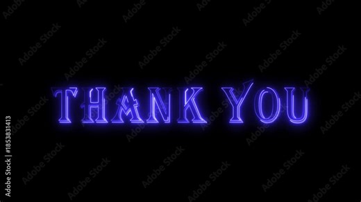 THANK YOU text icon animation glowing neon VIOLET and blue color font letter word banner sign clip art poster template signboard on black background