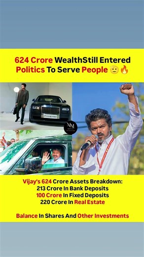 TVK chief and actor Vijay declared a total net worth of ₹624 crore in his 2026 election 🫡