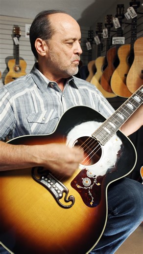 See what you missed! ⚡️ The Gibson SJ-200 Original in Vintage Sunburst brought all the big-body charm: flamed maple, Moustache bridge, crown inlays, and that legendary “King of the Flat-Tops” voice 🌞 Come by often, the good ones never stay long. | Black Mountain Guitar Co