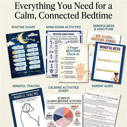 Kids Bedtime Routine Chart Printable, Visual Schedule for Toddlers, Sleep Wind Down Chart, Calming Mindfulness Activities & Breathing PDF - Etsy