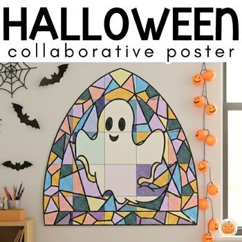Halloween Collaborative Poster, Stained Glass Art Project, October Activity