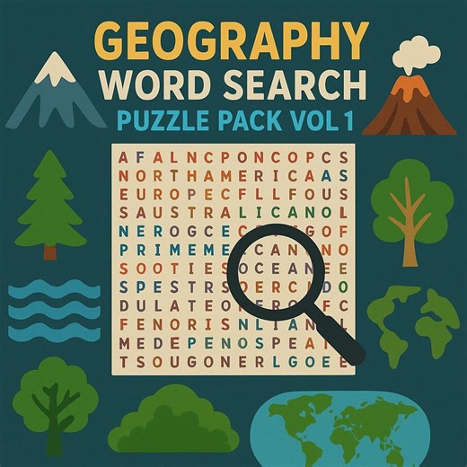 Geography Word Search Puzzle Pack Vol 1| 5 Categories 50 Words| Large Print| 5 Puzzles   Solutions| for Students, Teachers and Homeschools - Etsy