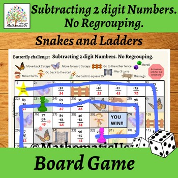 Subtraction 2 Digit Numbers with No Regrouping Butterfly Board Game 2nd Grade