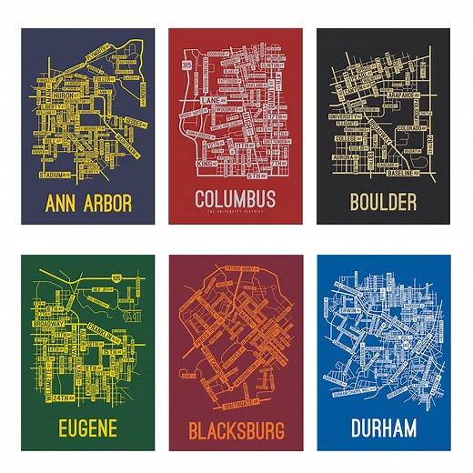 Modern Street Map Prints of Your College Town | School Street Posters