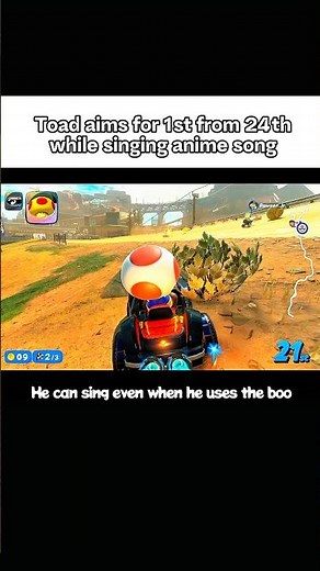 Toad aims for 1st from 24th while singing anime song【He can sing even when he uses the boo.】