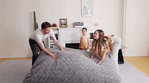 HABUTWAY 4 in 1 Bean Bag Chair, Giant Memory Foam Filling Bean Bag Sofa, Adult Bean Bag Chair, Machine Washable Faux Fur Cover, Bean Bag for Adult (Grey)