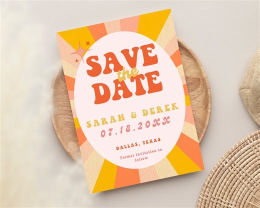 Retro 70s Save the Date Card, Groovy Wedding Invitation (INSTANT DOWNLOAD) - Etsy Australia