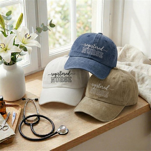Embroidered Washed Cotton Cap: Registered Nurse Apparel - Etsy