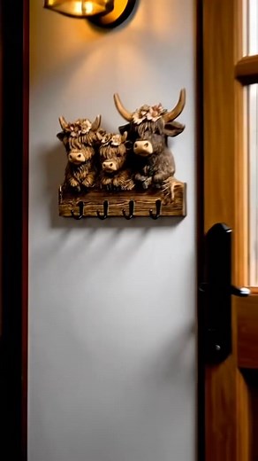  Oh, those adorable Highland Cow eyes!  Bring a touch of rustic charm to your home with this 2D wooden ornament. Perfect for farm animal lovers like you! 9.8"x7.48" Hanging Decor with 3 Hooks included. Cute & endearing - just like the real thing! | Containof | Facebook