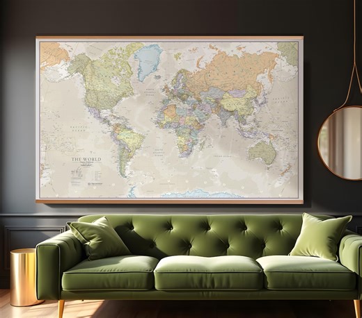 Classic World Map Large Poster Wooden Wall Hanging, Most Detailed up to Date Vintage Style Map of the World, Home Decor, Wall Art - Etsy